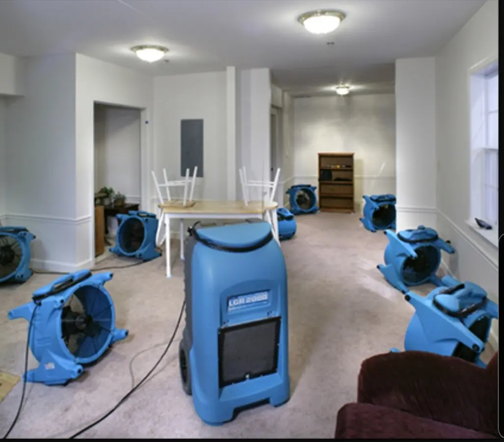 Air movers and dehumidifier setup for Water Damage Restoration in Hawaiian Paradise Park
